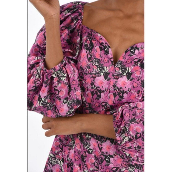 Rotate Birger Christensen Midi Dress Floral Puff Sleeve Irina 8 Retails $500 - Picture 4 of 15